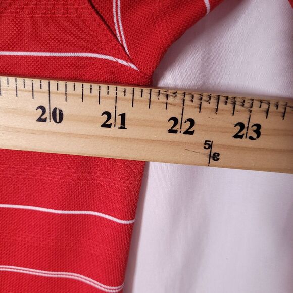 Nike Polo Shirt Mens Medium Striped Red Dri Fit Golf Swoosh - Picture 8 of 12